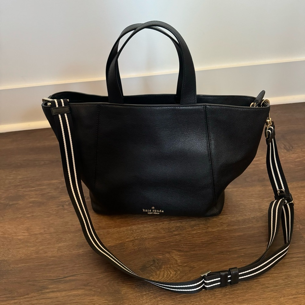 EUC kate spade rosie satchel tote bag black with coin purse & striped strap